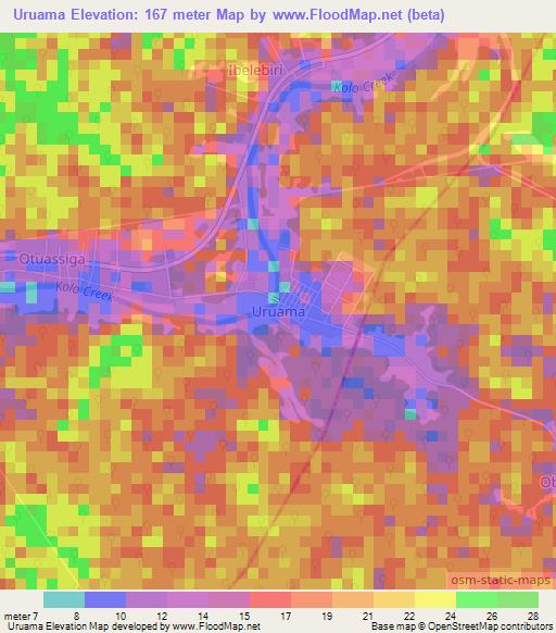 Uruama,Nigeria Elevation Map