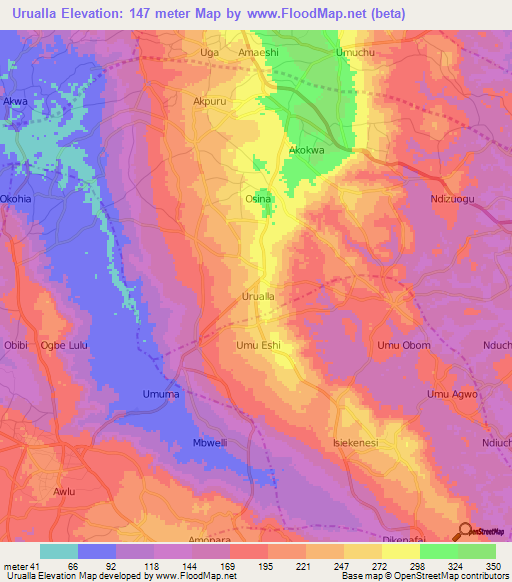 Urualla,Nigeria Elevation Map