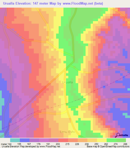 Urualla,Nigeria Elevation Map