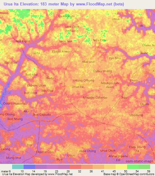 Urua Ita,Nigeria Elevation Map