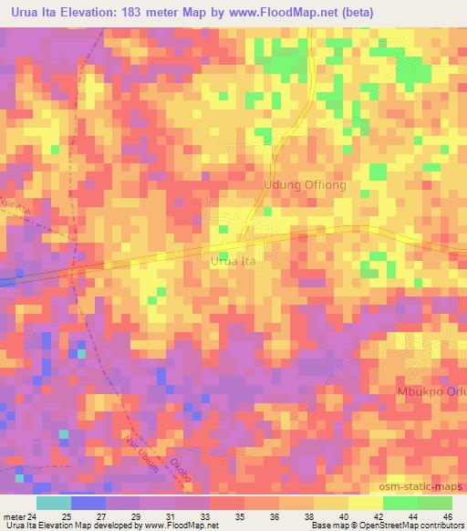 Urua Ita,Nigeria Elevation Map