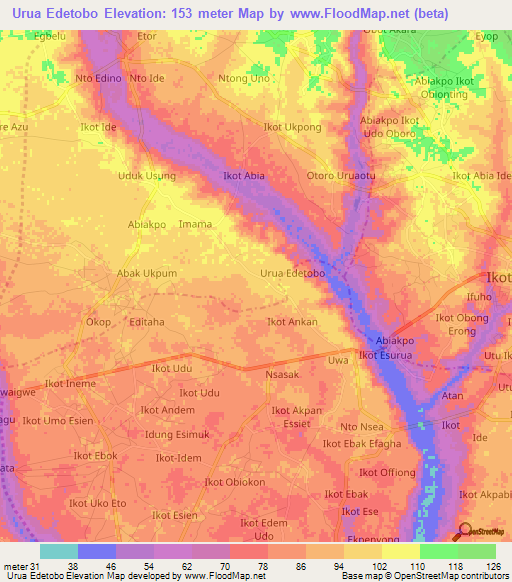 Urua Edetobo,Nigeria Elevation Map