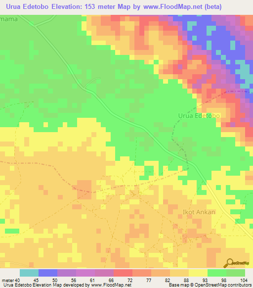 Urua Edetobo,Nigeria Elevation Map