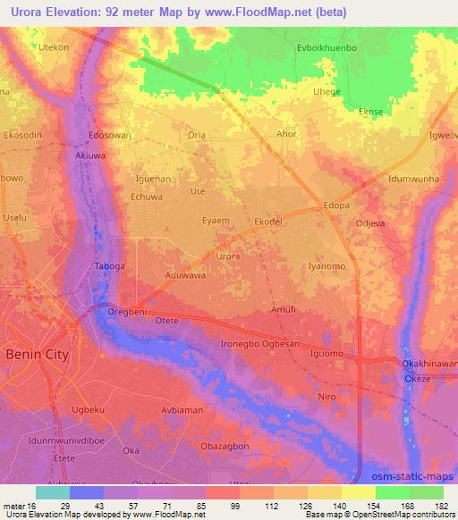 Urora,Nigeria Elevation Map