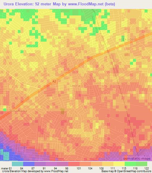 Urora,Nigeria Elevation Map