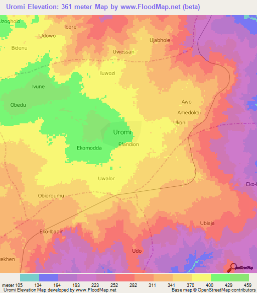 Uromi,Nigeria Elevation Map