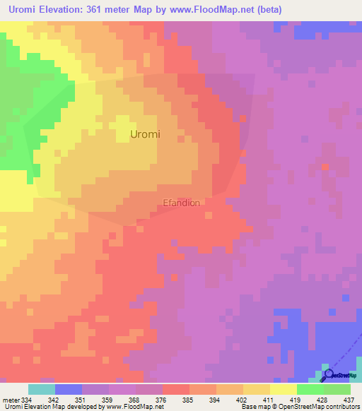 Uromi,Nigeria Elevation Map