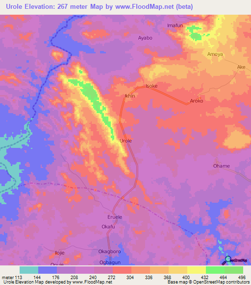 Urole,Nigeria Elevation Map