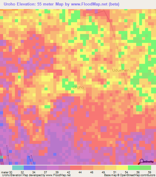 Uroho,Nigeria Elevation Map