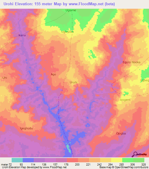 Urohi,Nigeria Elevation Map