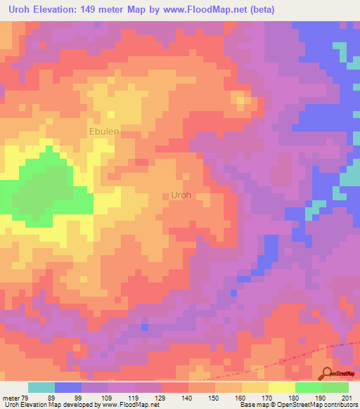 Uroh,Nigeria Elevation Map