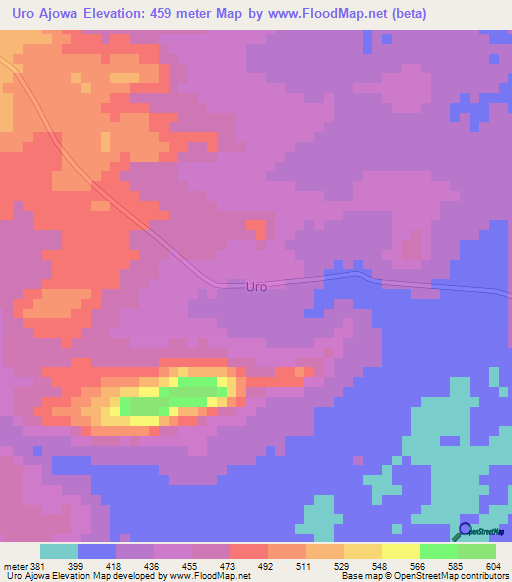 Uro Ajowa,Nigeria Elevation Map