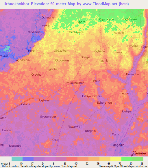 Urhuokhokhor,Nigeria Elevation Map