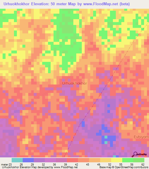 Urhuokhokhor,Nigeria Elevation Map