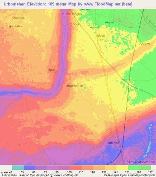 Urhomehen,Nigeria Elevation Map