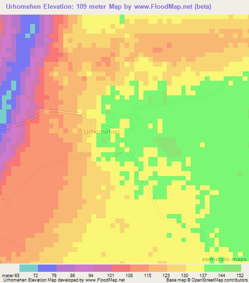 Urhomehen,Nigeria Elevation Map