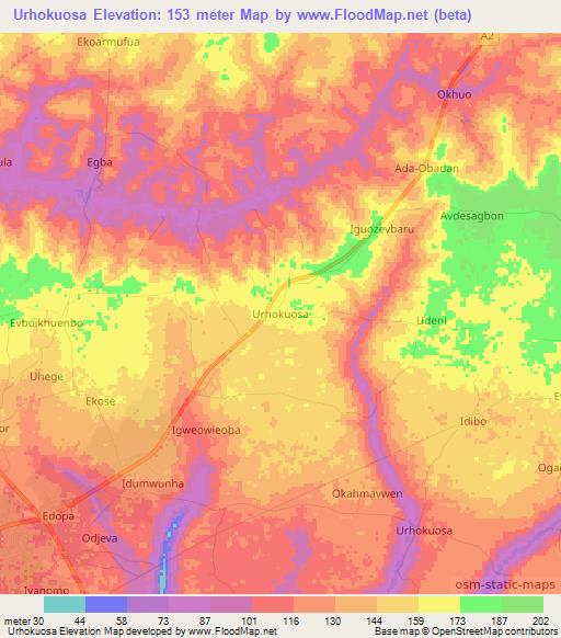 Urhokuosa,Nigeria Elevation Map