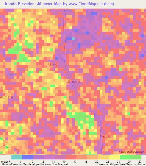 Urhodo,Nigeria Elevation Map