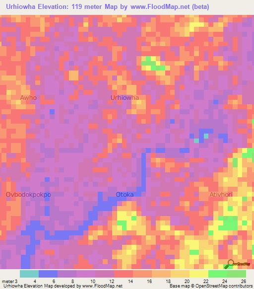 Urhiowha,Nigeria Elevation Map