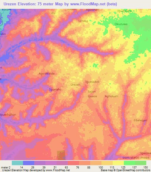 Urezen,Nigeria Elevation Map