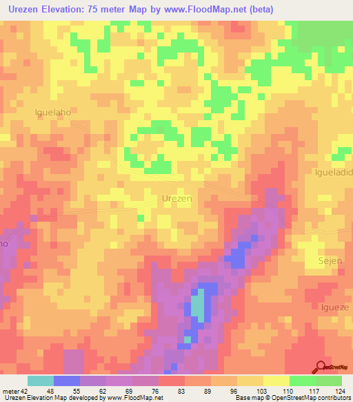 Urezen,Nigeria Elevation Map