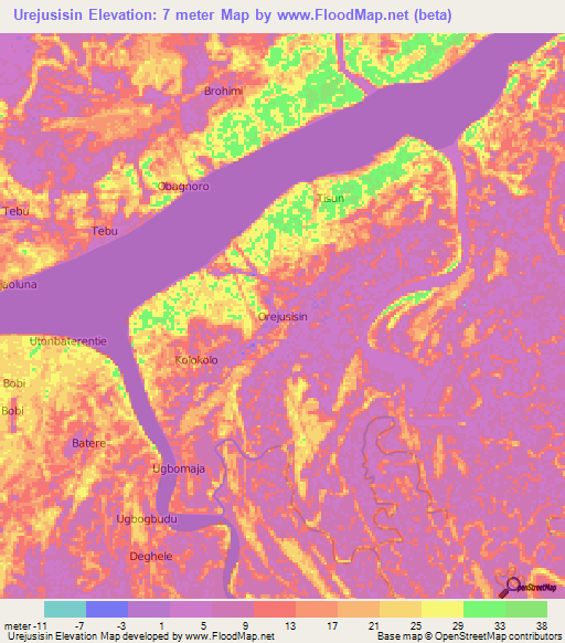 Urejusisin,Nigeria Elevation Map