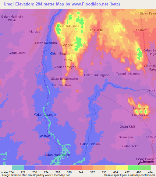 Uregi,Nigeria Elevation Map