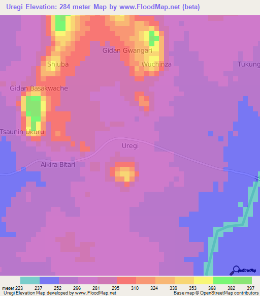 Uregi,Nigeria Elevation Map