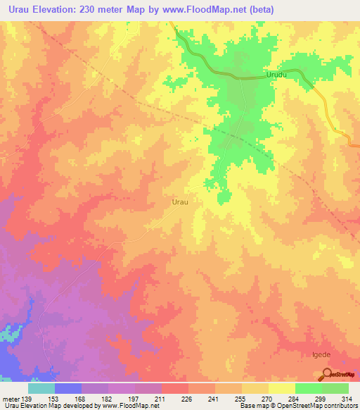 Urau,Nigeria Elevation Map