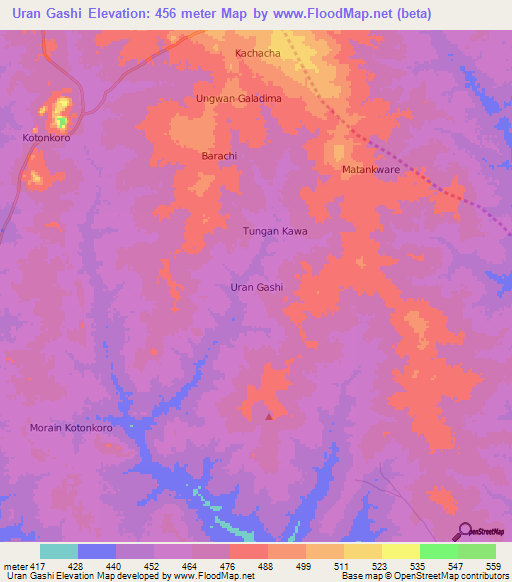 Uran Gashi,Nigeria Elevation Map