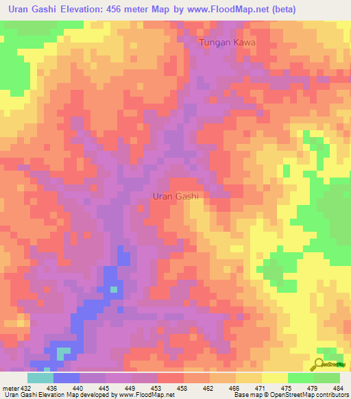 Uran Gashi,Nigeria Elevation Map