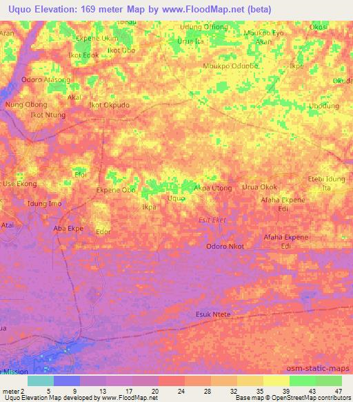 Uquo,Nigeria Elevation Map