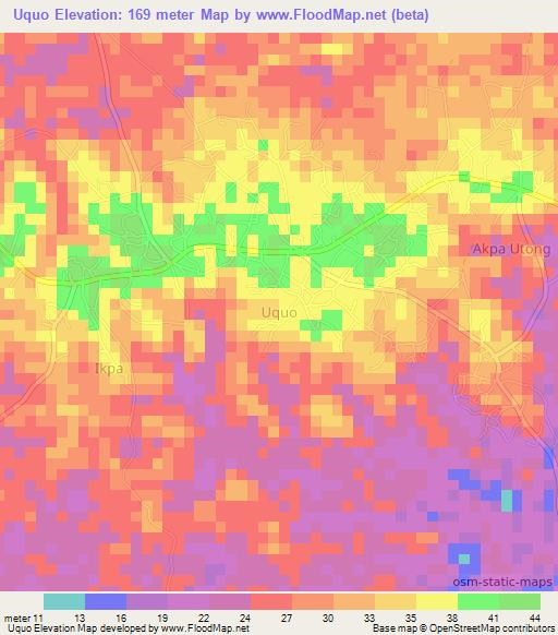 Uquo,Nigeria Elevation Map