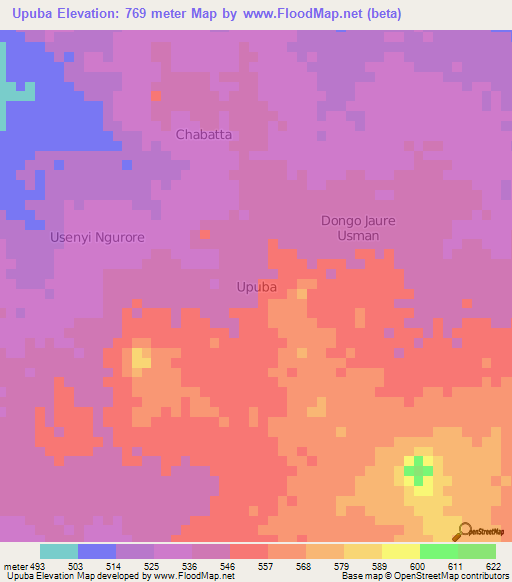 Upuba,Nigeria Elevation Map