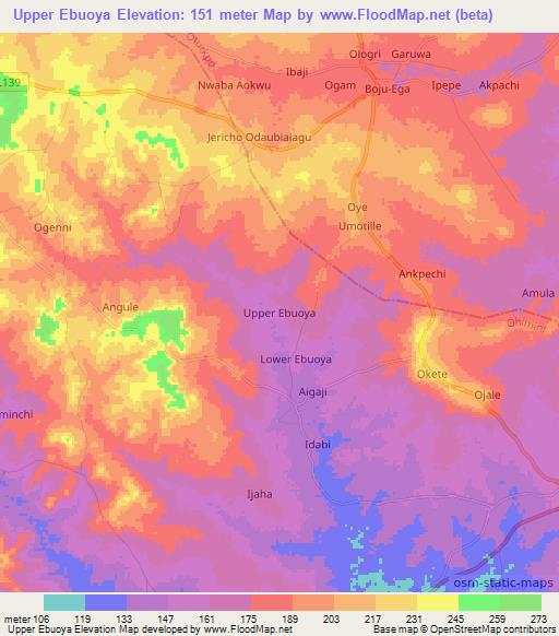 Upper Ebuoya,Nigeria Elevation Map