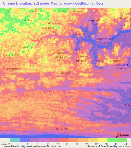 Unyene,Nigeria Elevation Map