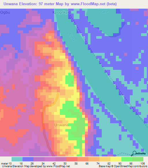 Unwana,Nigeria Elevation Map