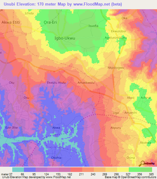 Unubi,Nigeria Elevation Map