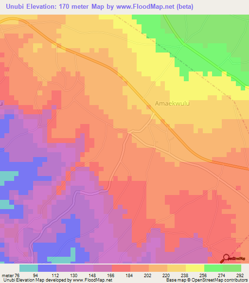 Unubi,Nigeria Elevation Map