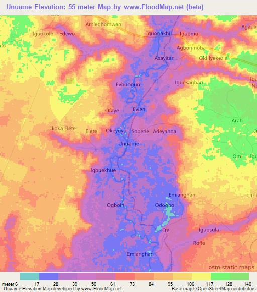 Unuame,Nigeria Elevation Map