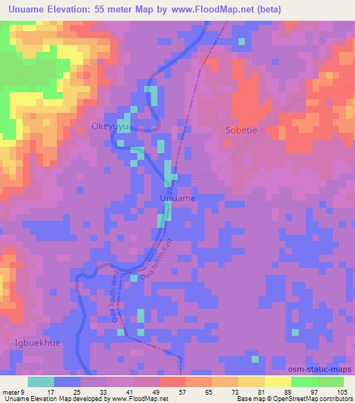 Unuame,Nigeria Elevation Map