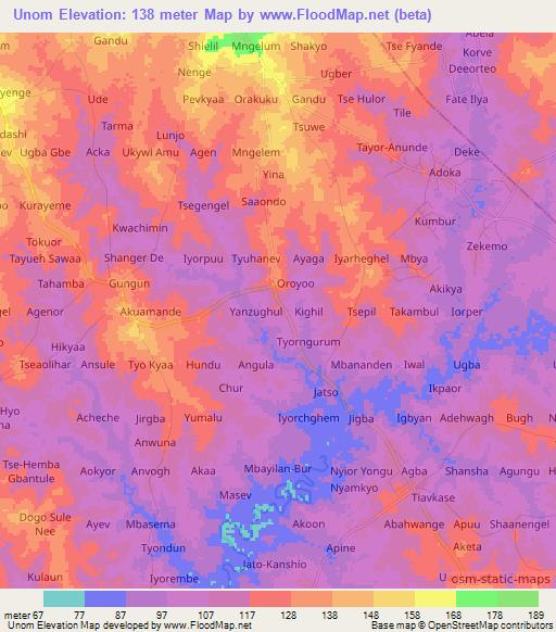 Unom,Nigeria Elevation Map