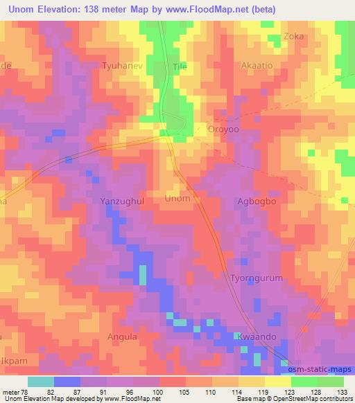 Unom,Nigeria Elevation Map