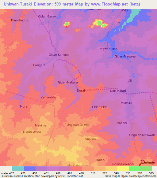 Unkwan-Turaki,Nigeria Elevation Map