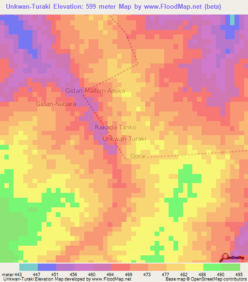 Unkwan-Turaki,Nigeria Elevation Map