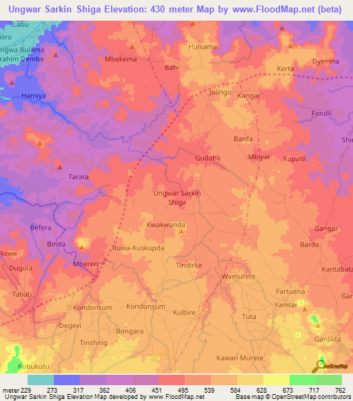 Ungwar Sarkin Shiga,Nigeria Elevation Map