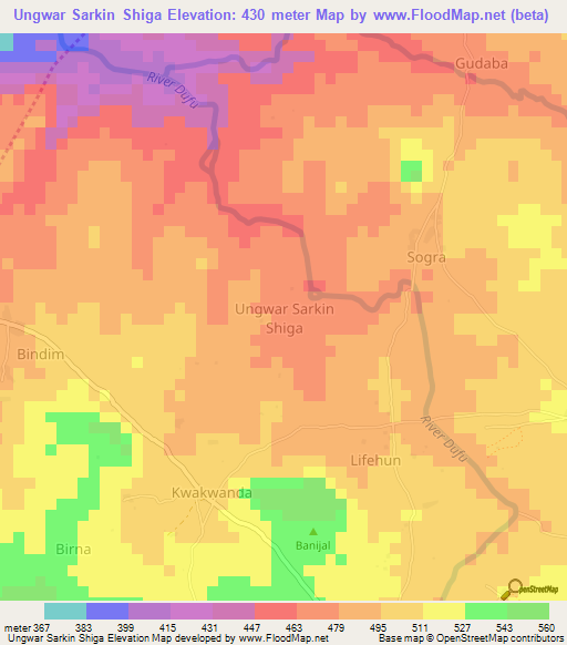 Ungwar Sarkin Shiga,Nigeria Elevation Map