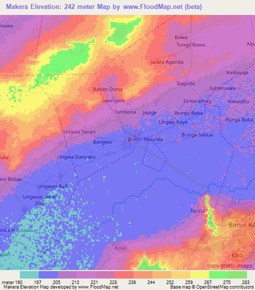 Makera,Nigeria Elevation Map