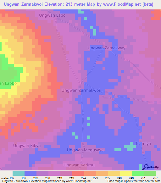 Ungwan Zarmakwoi,Nigeria Elevation Map