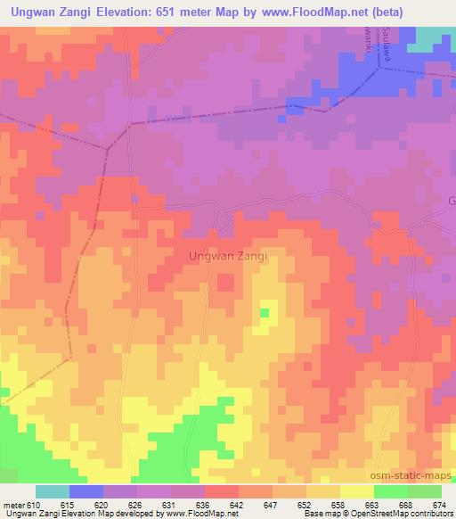Ungwan Zangi,Nigeria Elevation Map